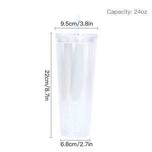 Gobelet en plastique personnalisé à double paroi perforée de 24 oz avec couvercle plat, fond anti-fuite perforé et paille - Product Image 5