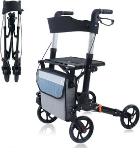 Lightweight 16lbs <strong>Rollator</strong> <strong>Walker</strong> for Seniors 4X8 Wheels with Handbrake Padded Seat &amp; Backrest Convenient Folding Walking Aid - Product Image 1