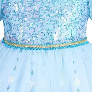 Nouvelle arrivée MS, robe de princesse pour filles, reine des neiges, manches courtes, motif flocon de neige, paillettes, robe bleue bouffante, costume Elsa pour enfants - Product Image 5