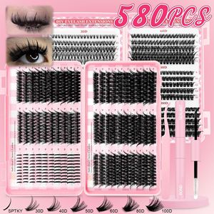 Extensions de cils DIY 580 pièces 30D 60D 100D, kit de cils en bouquets individuels avec outils pour un look naturel - Product Image 1