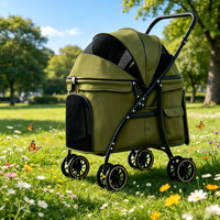 Poussette pliable robuste pour grands chiens avec panier de transport amovible et roues pivotantes à 360 degrés