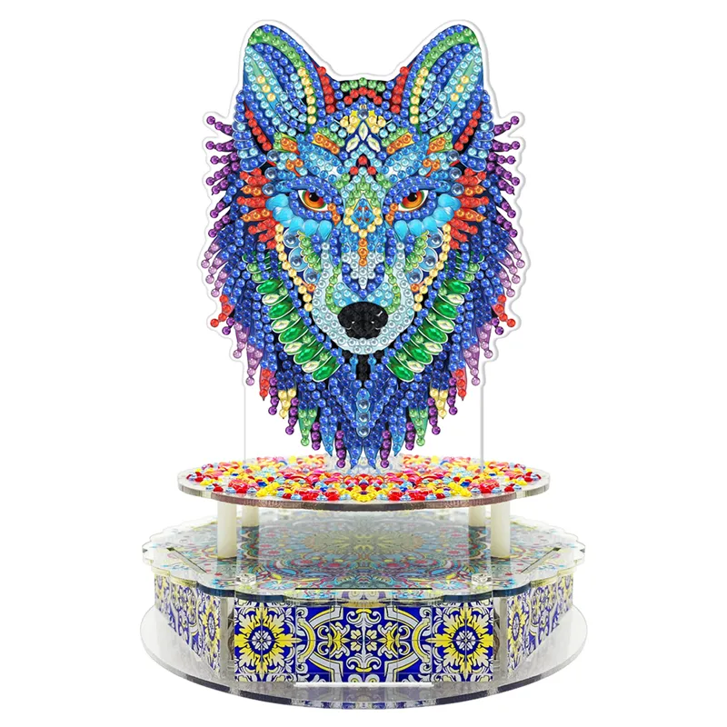 Hot-Selling Custom DIY Colorful Wolf Diamond Music Box Beautiful Sleeping Lamp For Children Gift