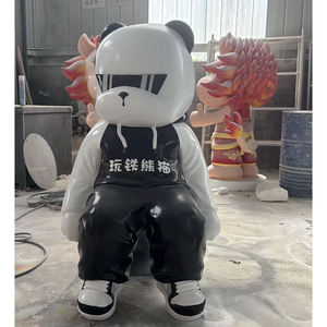 Mignon extérieur résine grandeur nature Pop Art Animal fibre de verre décoration abstraite <span class=keywords><strong>assis</strong></span> Panda Sculpture de jardin - Product Image 4