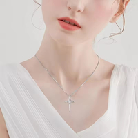 Collier en argent sterling 925 avec croix et pierre de naissance, bijoux religieux raffinés, cadeau pour femme
