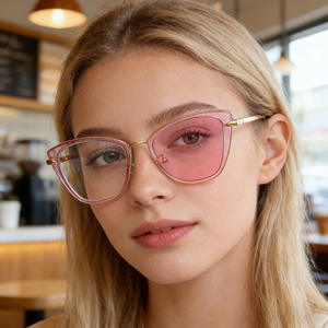 Lunettes de soleil œil de chat HL-95290 pour femmes, monture en métal TR, verres PC, anti-lumière bleue, protection UV400 classe 2, couleur noire - Product Image 4