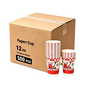 Mezcla Personalizada de 5 Diseños, Vasos de Papel de Doble Pared de 12 oz/360 ml, Vasos Desechables para Café Navideños, Vasos de Papel para Té con Leche Caliente de 16 oz con Tapa - Product Image 1