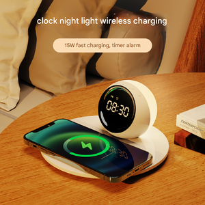 Ornements <span class=keywords><strong>d</strong></span>écoratifs pour la maison <span class=keywords><strong>Station</strong></span> de recharge sans fil 3 en 1 Horloge numérique de bureau Chargeur sans fil Réveil avec veilleuse - Product Image 6
