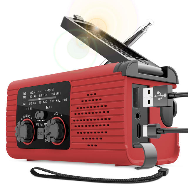Emergency Solar Hand Crank NOAA Weather Radio, 2000mAh with Flashlight & SOS Alarm for Outdoor Survival