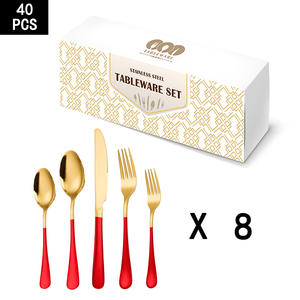 Juego de cubiertos de acero inoxidable dorado de 40 piezas con acabado espejo, estilo occidental, cuchillos, tenedores y cucharas para adultos, en caja de regalo. - Product Image 3