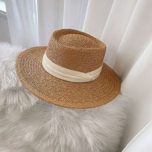 Fashion Elegant Wide Brim Women Unisex Beach Straw Boater <b>Hat</b> Wholesale Summer Holiday <b>Flat</b> Top Luxury Lifeguard Straw <b>Hat</b> - Product Image 4