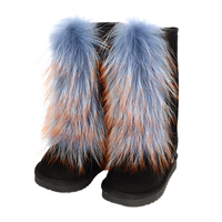Femmes réel fourrure de renard bottes fourrure moelleux court neige botte en peluche mi-mollet bottes chaud confortable extérieur fourrure de raton laveur chaussures plates