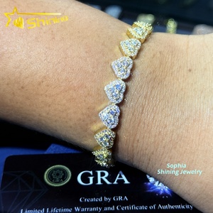 Heart Design <strong>Solid</strong> <strong>Silver</strong> 925 Hip Hop Iced Out Cuban Link <strong>Bracelet</strong> 8mm VVS Moissanite Diamond Women's Fine Jewelry <strong>Bracelet</strong> - Product Image 3
