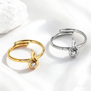 Anillo Ajustable de Acero Inoxidable para Mujer, con Zirconia, Color Oro 18K y Plata, Diseño de Animal del Zodiaco, Pájaro, Joyería de Moda que Combina con Todo, de Fábrica - Product Image 2