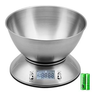 Balance multifonction en acier inoxydable avec alarme, minuterie, thermomètre numérique, balance de cuisine, balance alimentaire avec grand bol - Product Image 1