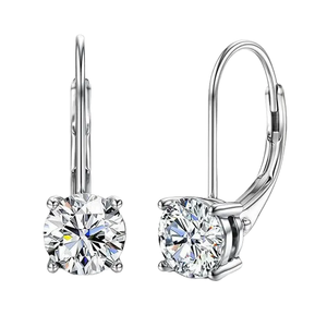 Pendientes Elegantes y Modernos de Plata de Ley 925 con Moissanita Redonda Brillante y Delicada - Product Image 1