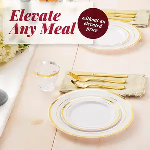 600 Piece Gold Dinnerware Party Set 100 Guest Dinner Plastic Plates Salad Gold Plates Gold Plastic Silverware Set Cups