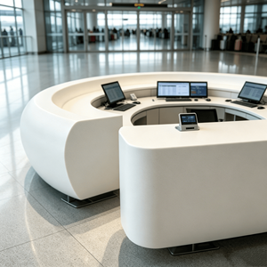 Mostrador de Recepción para Aeropuerto de Superficie Sólida Acrílica de Grado Ingeniería, <span class=keywords><strong>Precio</strong></span> de Fábrica al por Mayor - Product Image 2