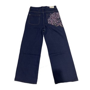 Jeans unisexe coupe droite brodés de fleurs de prunier style rétro Europe USA, tendance streetwear, décontracté, en denim, pantalon de mode - Product Image 2