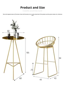 طقم طاولة بار ذهبية اسكندنافية - طاولة مستديرة بارتفاع البار مع كرسيين للمنزل والمقاهي - Product Image 2