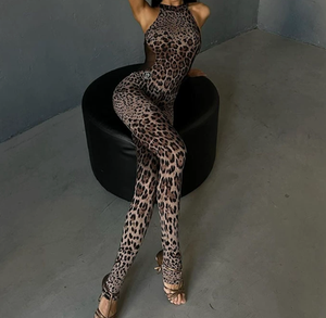 Viviblook Z306JP Mono de Fiesta para Mujer, Sexy, con Estampado de Leopardo, Nuevo, sin Mangas, Halter, Malla Ajustada, Alta Elasticidad - Product Image 2