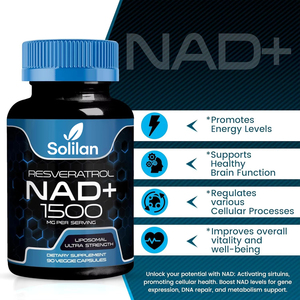 Solilan Adult Liposomal NAD+ & Resveratrol 1500mg 45 jours de capsules pour soutenir la santé cellulaire et l'énergie Fabriqué en Chine - Product Image 5