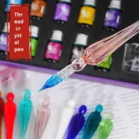 Stylo en verre de calligraphie en borosilicate fait à la main avec plusieurs encres Vintage coloré cristal spirale verre stylo à tremper ensemble avec boîte-cadeau