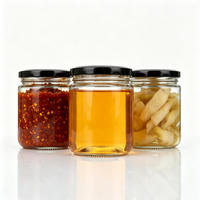 Pot en verre 300 ml 450 ml, transparent, rond, pour le stockage des aliments, avec couvercle à vis en métal noir, pour épices, miel, confiture, emballage