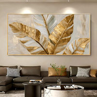 Décoration murale 3D en gros, style moderne, feuille dorée, art mural tendance, peinture à l'huile sur toile, nature morte, décoration murale