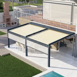 OEM Modern Aluminium Pergola Outdoor Waterproof Pergola Motorized Retractable Roof Garden Buildings