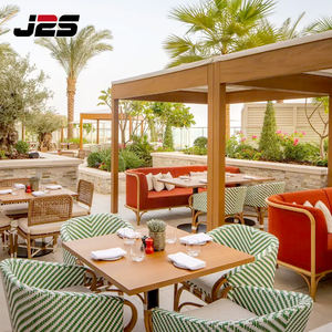Juego de Muebles de Exterior de Madera Maciza para Restaurante J2S, Silla con Brazos y Mesa con Sombrilla de Patio, Diseño Moderno, Acabado Impermeable - Product Image 2