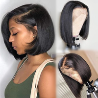 Fuxin grosir Wig Bob Peru renda depan rambut manusia Wig pra pencabutan kutikula rekat rambut Virgin Wig pendek untuk wanita hitam