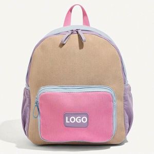 Custom Unisex School <b>Backpack</b> Kids Corduroy Bag Kids Baby Corduroy Kids Block <b>Backpack</b> - Product Image 1