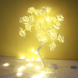 Luminária de mesa com flores para árvore, luz de rosa, decoração de casa, com 24 lâmpadas para festa de natal, casamento, decoração