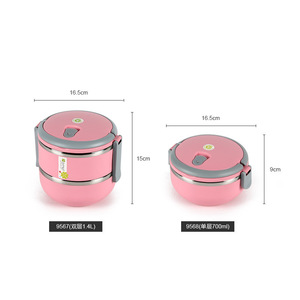 Stainless Steel Sealed <b>Lunch</b> <b>Box</b> Round Double Layer Pink Green Blue For Students Office Workers - Product Image 5