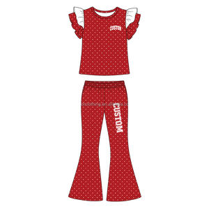 Ensemble de yoga pour filles à manches volantées, haut à manches courtes et pantalon évasé à pattes d'éléphant, tenue 2 pièces pour enfants au quotidien - Product Image 2
