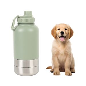 شعار مخصص 32 أونصة محمولة من الفولاذ المقاوم للصدأ زجاجة مياه للحيوانات الأليفة 3 في 1 أنيقة للسفر في الهواء الطلق معزول نظام شرب للكلاب والقطط - Product Image 6