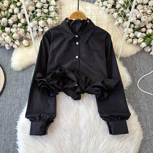 Camisa con Decoración de Volantes 3D, Nueva Blusa Corta Ajustada para Mujer, a la Moda - Product Image 3