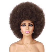 Perruques afro pour femmes noires, perruque afro bouclée et volumineuse des années 70 avec frange |   Perruques afro grandes et douces de 12 pouces, couleur brun foncé, aspect naturel