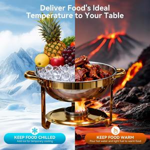 Juego de 4 Recipientes para Buffet de 6QT, Redondos, de Acero Inoxidable, Calentador de Buffet Completo, Incluye Tapa, Recipientes para Agua, Soportes Plegables y Clips - Product Image 5