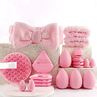 Kit d'outils de beauté, ensemble de pinceaux de maquillage, outils de maquillage, cadeau, éponge nettoyante pour le visage, bandeau pour cheveux, houppette à poudre, ensemble d'éponges de maquillage