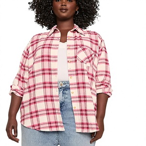 Camisa de Franela a Cuadros Arrugada para Mujer, con Botones, Estilo Casual Vibrante para Otoño, 100% Algodón, con Bolsillo, Venta al Por Mayor Directa de Fábrica, OEM Personalizado - Product Image 4