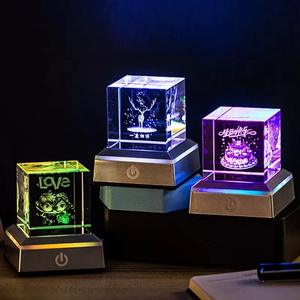 Новый Ночной свет лазерный лунный кристалл блок кубический пресс-папье с переключателем сенсорный свет MH-F0631 основания - Product Image 2
