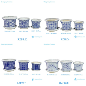 RZPR venta al por mayor macetas de cerámica azul y blanca con diseño geométrico 3 pcs/Set macetas pequeñas - Product Image 2