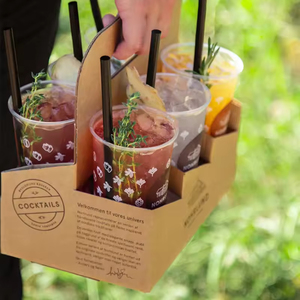 Portavasos de Papel Kraft Corrugado Personalizado para <span class=keywords><strong>2</strong></span>, 4 o 6 Bebidas, Portavasos para Llevar con Asa - Product Image 2
