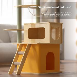 Arbre à chat moderne multi-niveaux avec structure en bois, capsules spatiales et hamac pour chats d'intérieur - Product Image 3