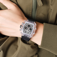 Jam Tangan Pria SKMEI 2305 Mewah Kronograf Desain Berongga Gerakan Quartz Baru Tali Silikon Jam Tangan Sport untuk Pria