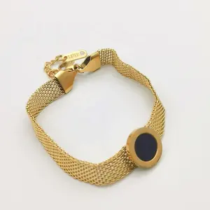 Wholesale Roman Numerals Bangles Bracelets Luxury Black Shell Stainless Steel Gold Mesh Bracelet