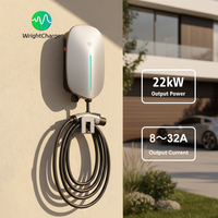 Borne de recharge murale intelligente 22kW double AC 10A 16A 32A 40A pour VE Type 1 IP65 380V, compatibilité mondiale pour maison et garage, nouvelle WrightCharge