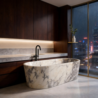 Baignoire de luxe en marbre naturel Calacatta Viola YUSHI, polie à la main, en pierre naturelle, pour intérieur de villa de luxe