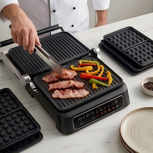 <span class=keywords><strong>Grill</strong></span> électrique numérique avec <span class=keywords><strong>plaques</strong></span> <span class=keywords><strong>amovibles</strong></span> antiadhésives en acier inoxydable, 5 programmes prédéfinis, 90 cm² ° &180 ° Ouverture de la presse à panini - Product Image 5